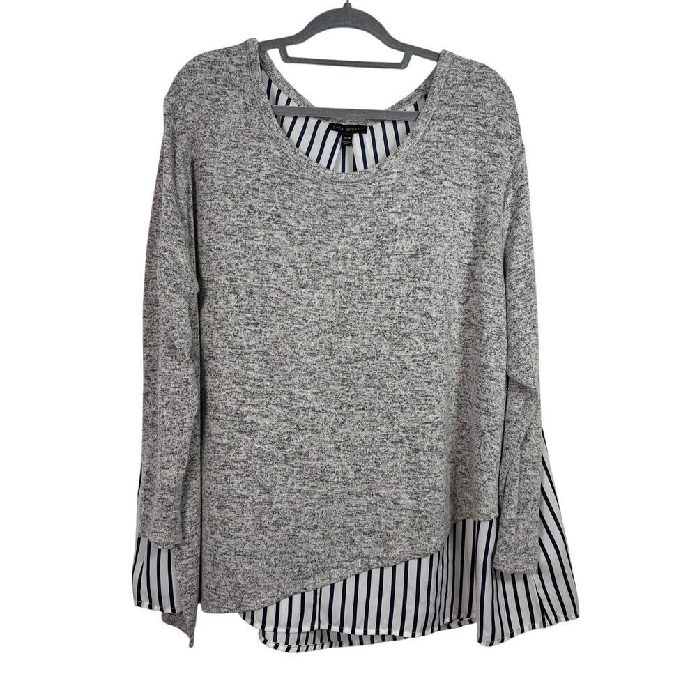Lane Bryant Grey Heather Knit Mixed Media Stripe Layered Hem Faux Twinset 26 28